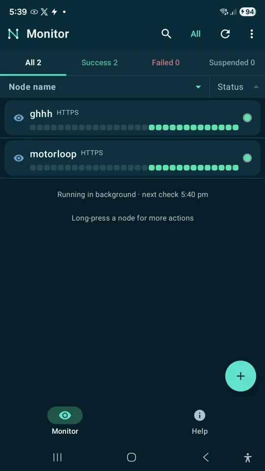 Monitor list with watchers and status dots